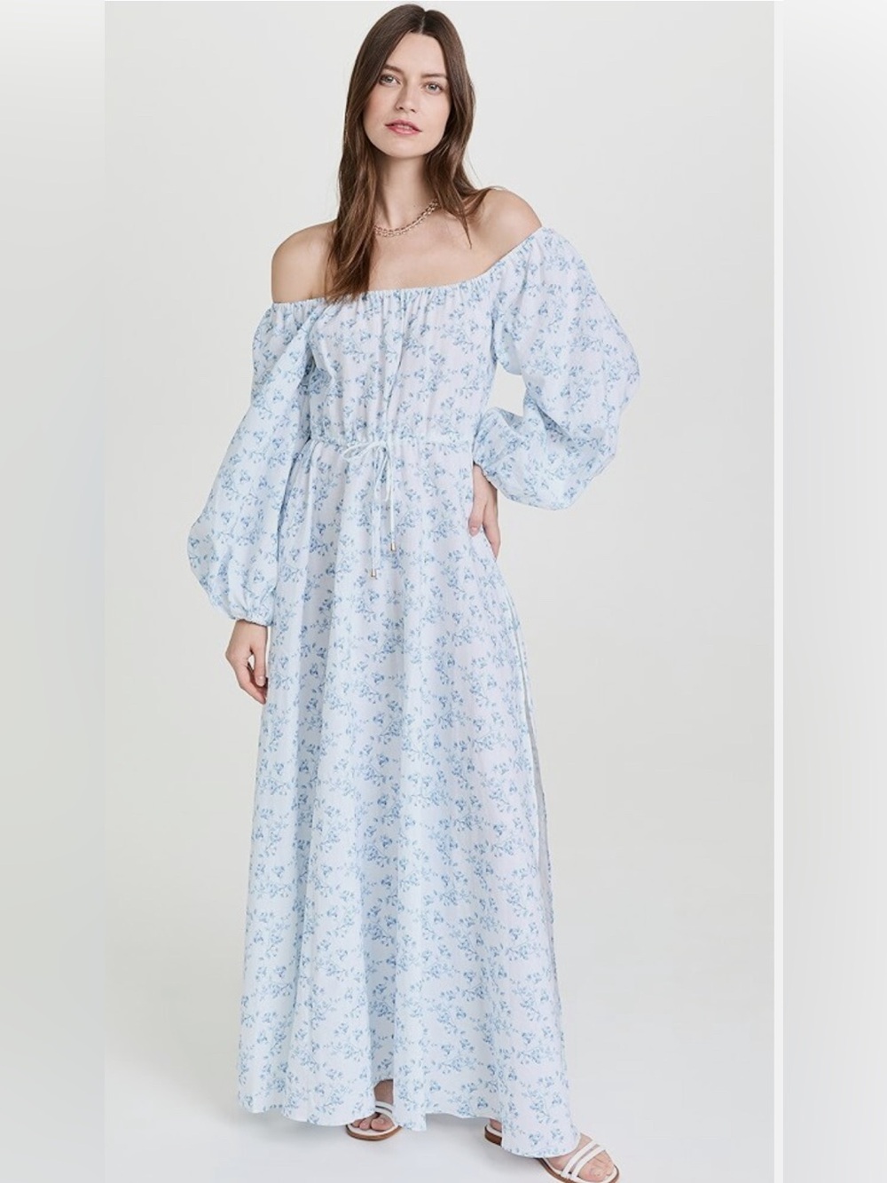 Caroline Constas Off-Shoulder
Korina Blue Floral Maxi Dress side slits Size S